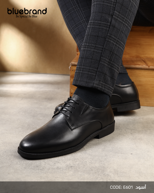 حذاء كلاسيك جلد طبيعي برباط - E601 - BLACK