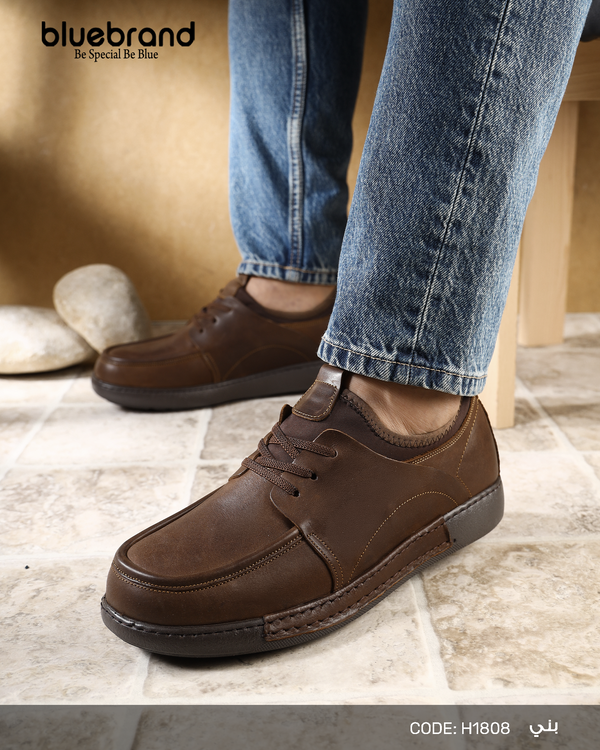 حذاء جلد طبيعي نعل بروتان - H1808 - BROWN