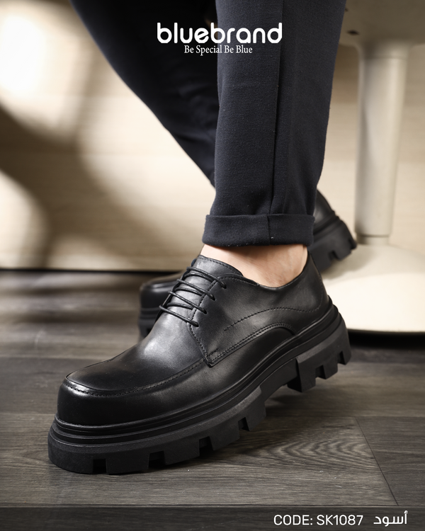 حذاء كاجوال جلد طبيعي برباط - SK1087 - BLACK