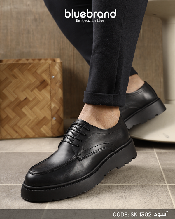 حذاء كاجوال جلد طبيعي برباط - SK1302 - BLACK