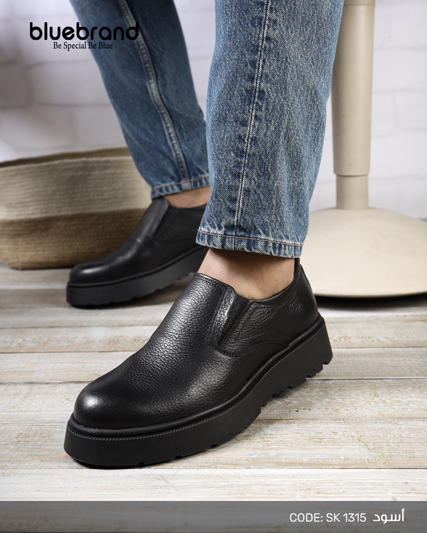 حذاء جلد طبيعي كاجوال بانص - SK1315 - BLACK