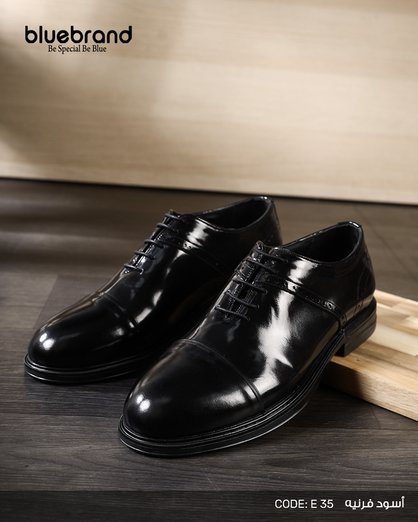 حذاء جلد طبيعي كلاسيك برباط - E35 - Black.V