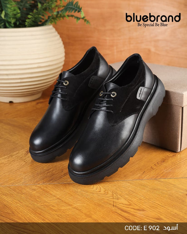 حذاء جلد طبيعي كاجوال برباط - E902 - Black