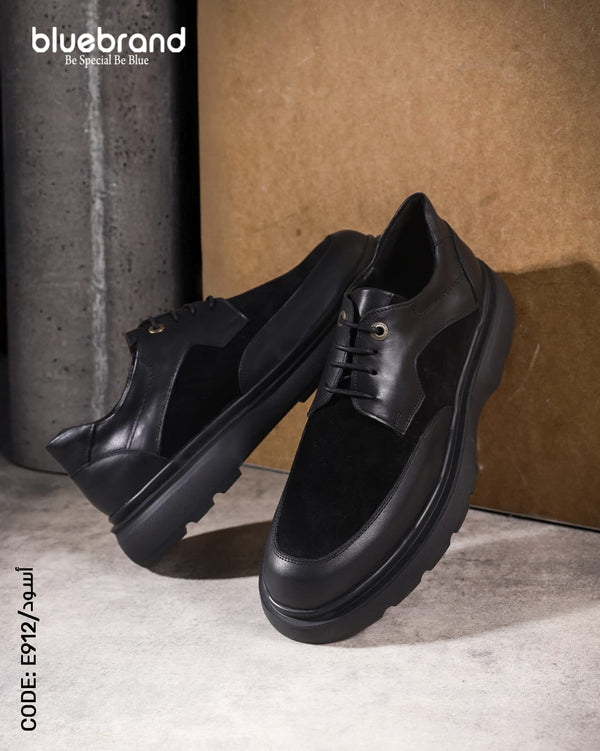 حذاء جلد طبيعي كاجوال برباط - E912 - Black