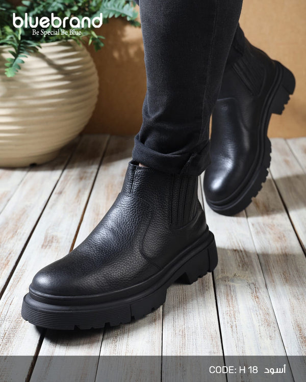 حذاء جلد طبيعي هاف بوت - H18 - Black