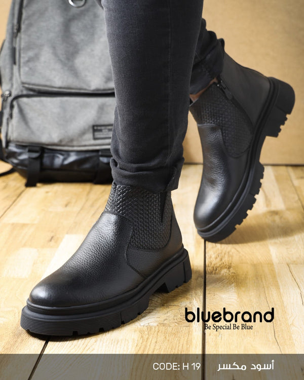 حذاء جلد طبيعي هاف بوت - H19 - Black