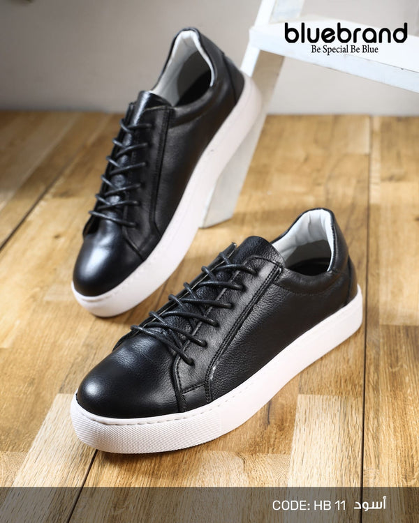 حذاء جلد طبيعي كاجوال برباط - HB11 - Black