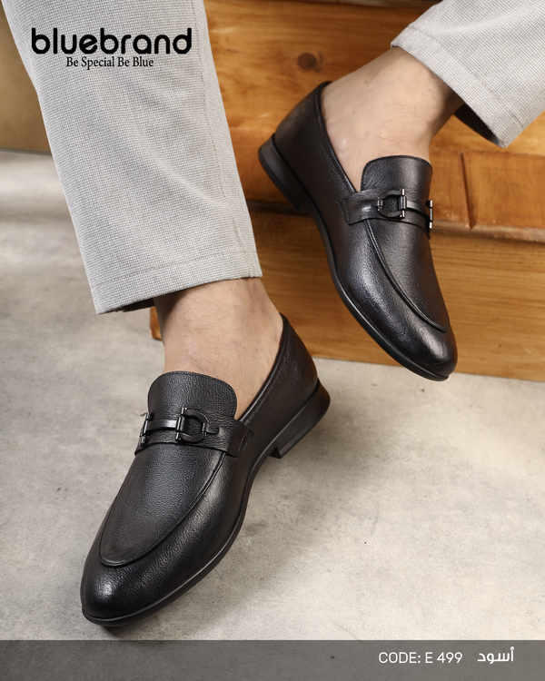 حذاء جلد طبيعي كاجوال بانص - E499 - BLACK