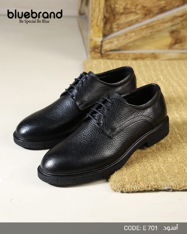 حذاء جلد طبيعي كاجوال برباط - E71 - Black