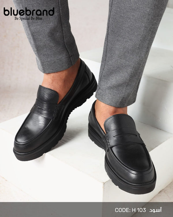 حذاء جلد طبيعي كاجوال بانص - H103 - Black