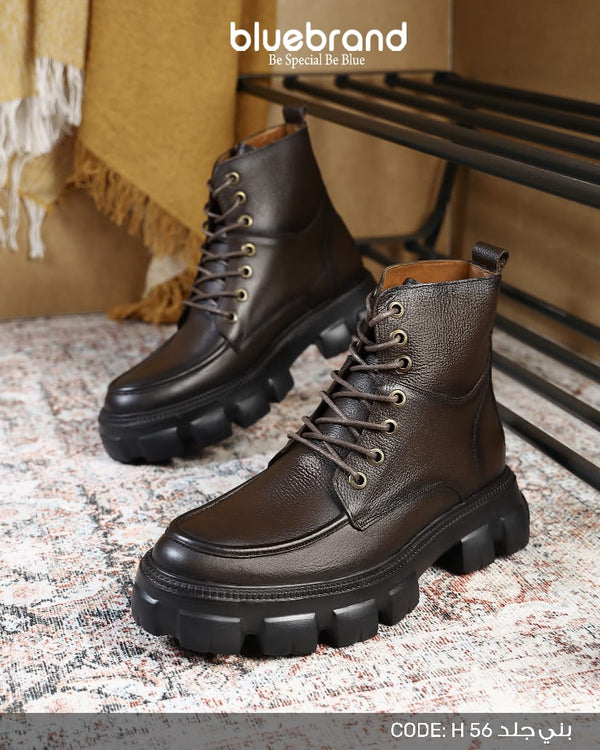 حذاء جلد طبيعي هاف بوت - H56 - Brown