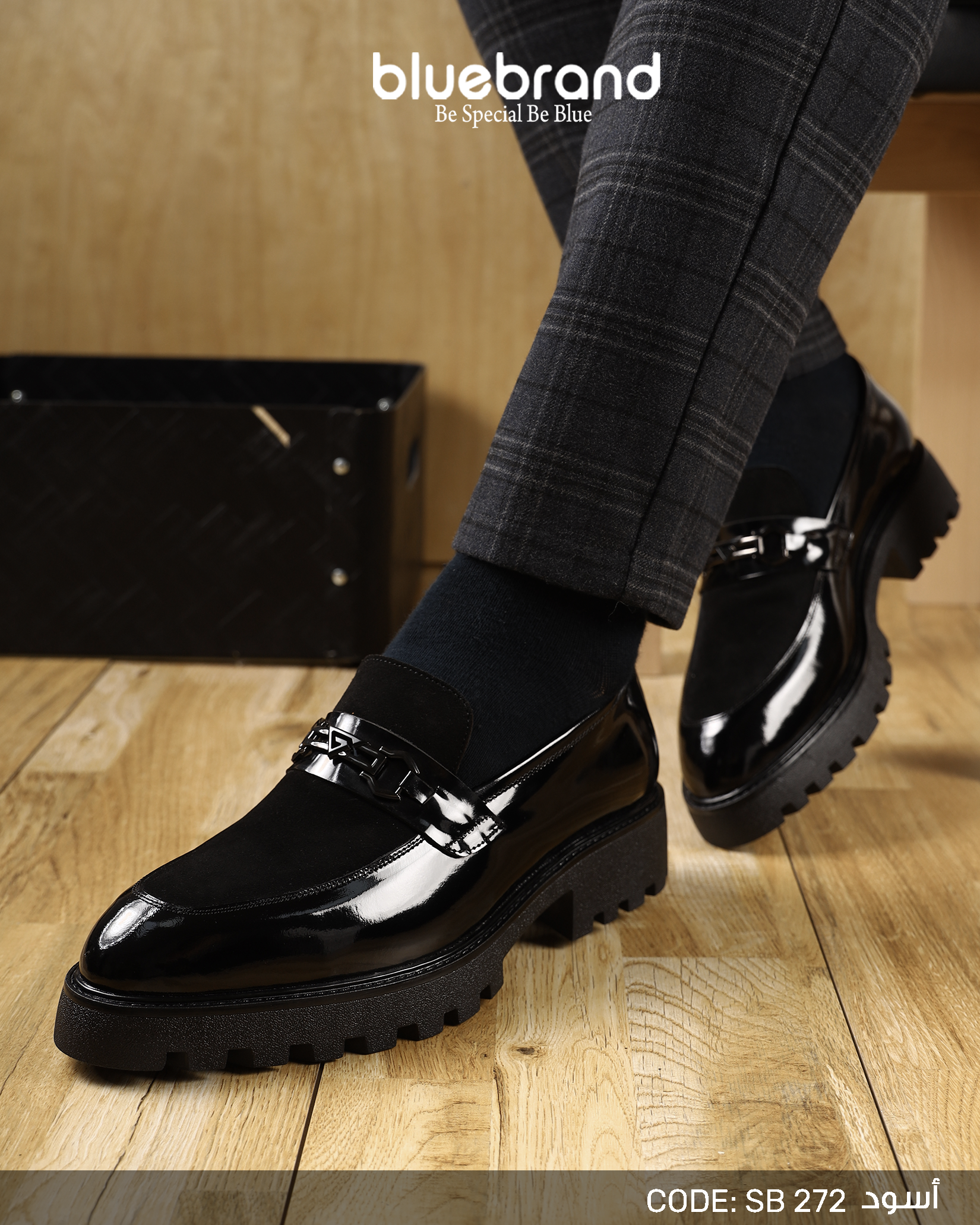 حذاء جلد طبيعي كاجوال بانص - SB272 - BLACK.V