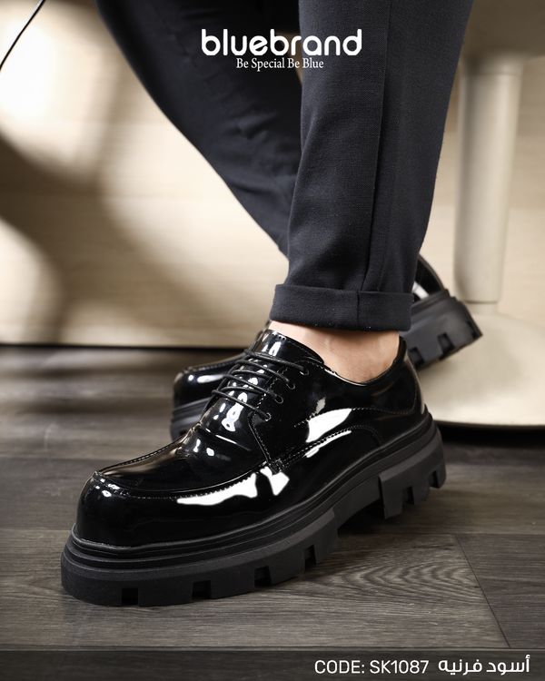 حذاء كاجوال جلد طبيعي برباط - SK1087 - BLACK.V