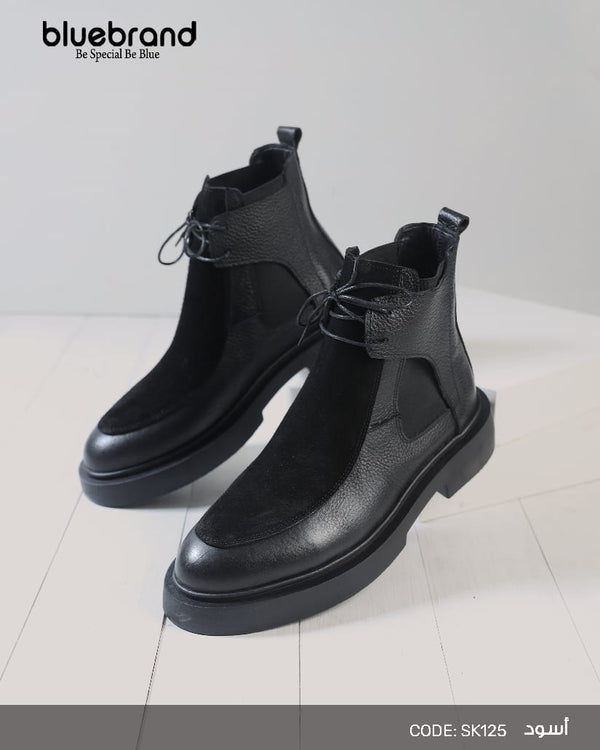 حذاء جلد طبيعي هاف بوت - SK125 - Black