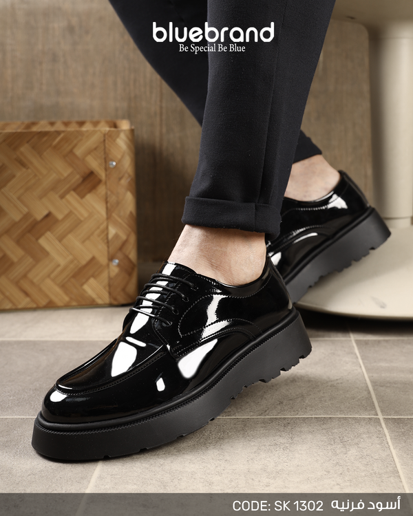 حذاء كاجوال جلد طبيعي برباط - SK1302 - BLACK.V