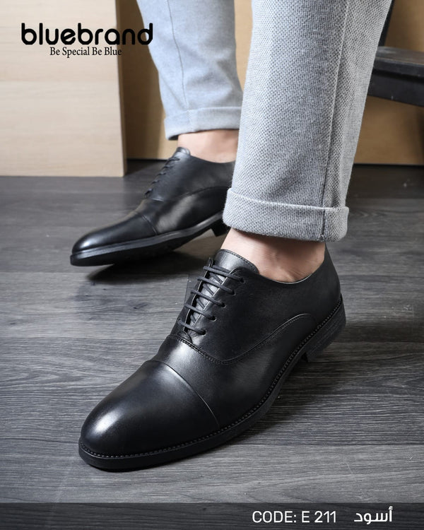 حذاء جلد طبيعي كلاسيك برباط - E211 - Black