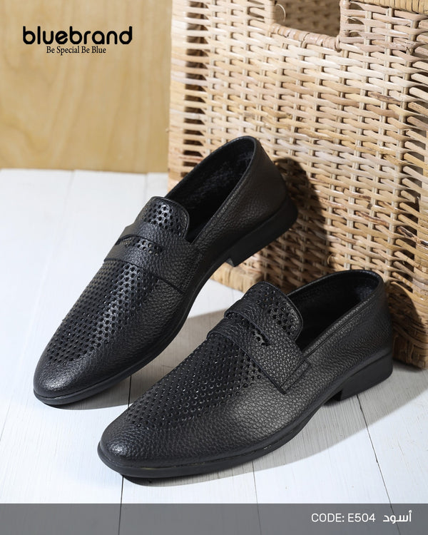 حذاء جلد طبيعي صيفي كاجوال بان - E504 - Black