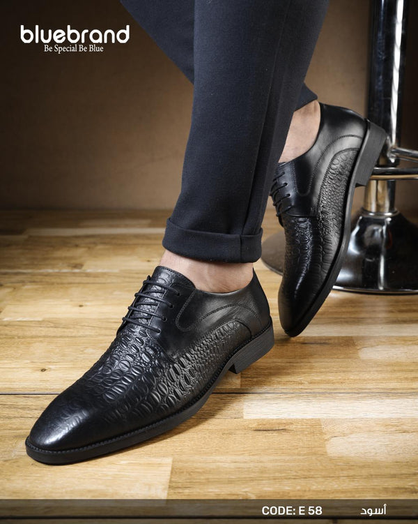 حذاء جلد طبيعي كلاسيك برباط - E58 - Black