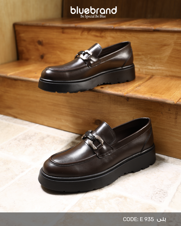 حذاء جلد طبيعي كاجوال بانص - E935 - BROWN