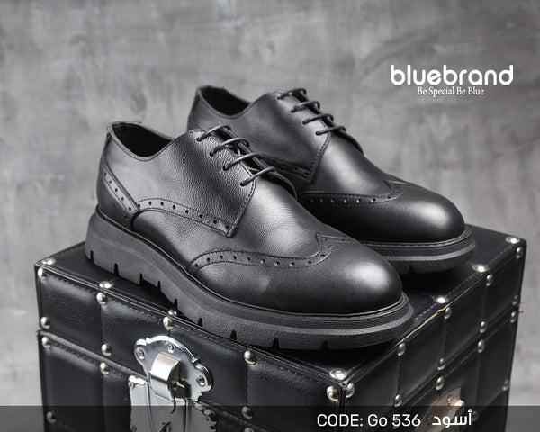 حذاء جلد طبيعي كاجوال برباط - GO536 - Black