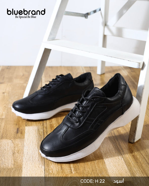 حذاء جلد طبيعي كاجوال برباط - H22 - Black
