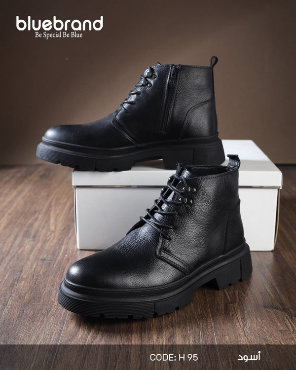 حذاء جلد طبيعي هاف بوت - H95 - Black