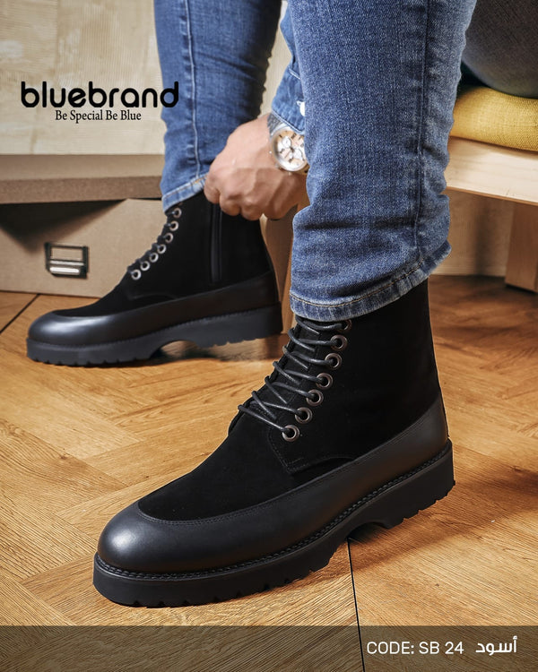 حذاء جلد طبيعي هاف بوت - SB24 - BLACK