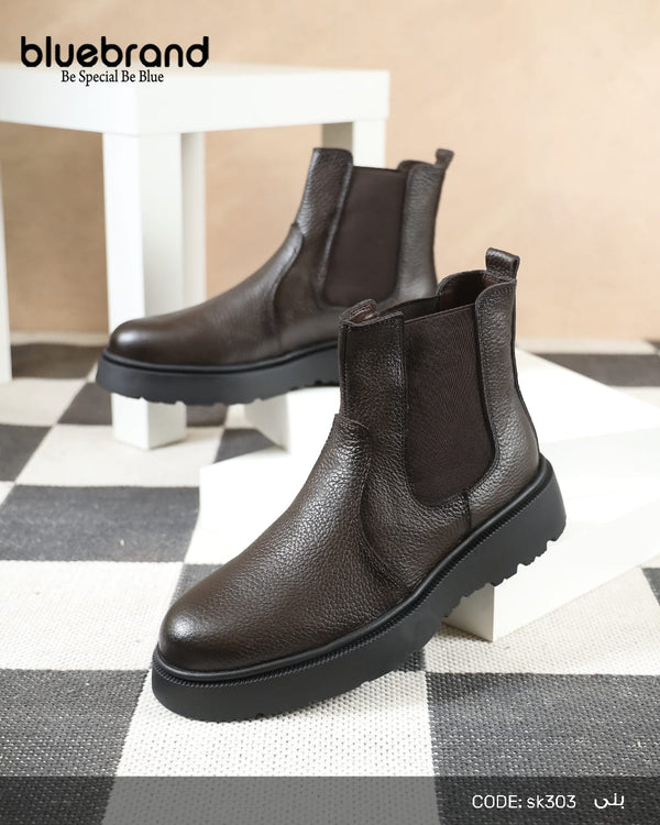 حذاء جلد طبيعي هاف بوت - SK303 - Brown