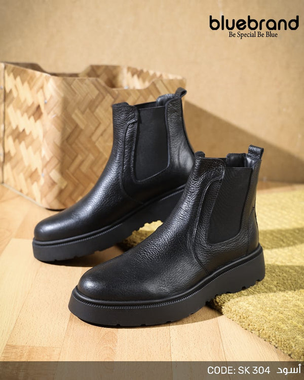 حذاء جلد طبيعي هاف بوت - SK304 - Black