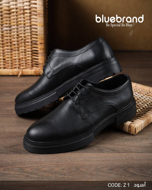 حذاء جلد طبيعي كاجوال برباط - Z1M - Black