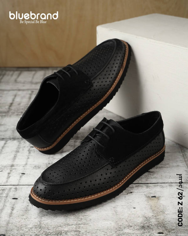 حذاء جلد طبيعي كاجوال برباط - Z62 - Black