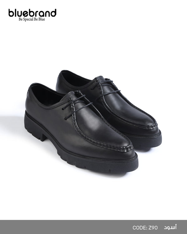 حذاء جلد طبيعي كاجوال برباط - Z90 - Black